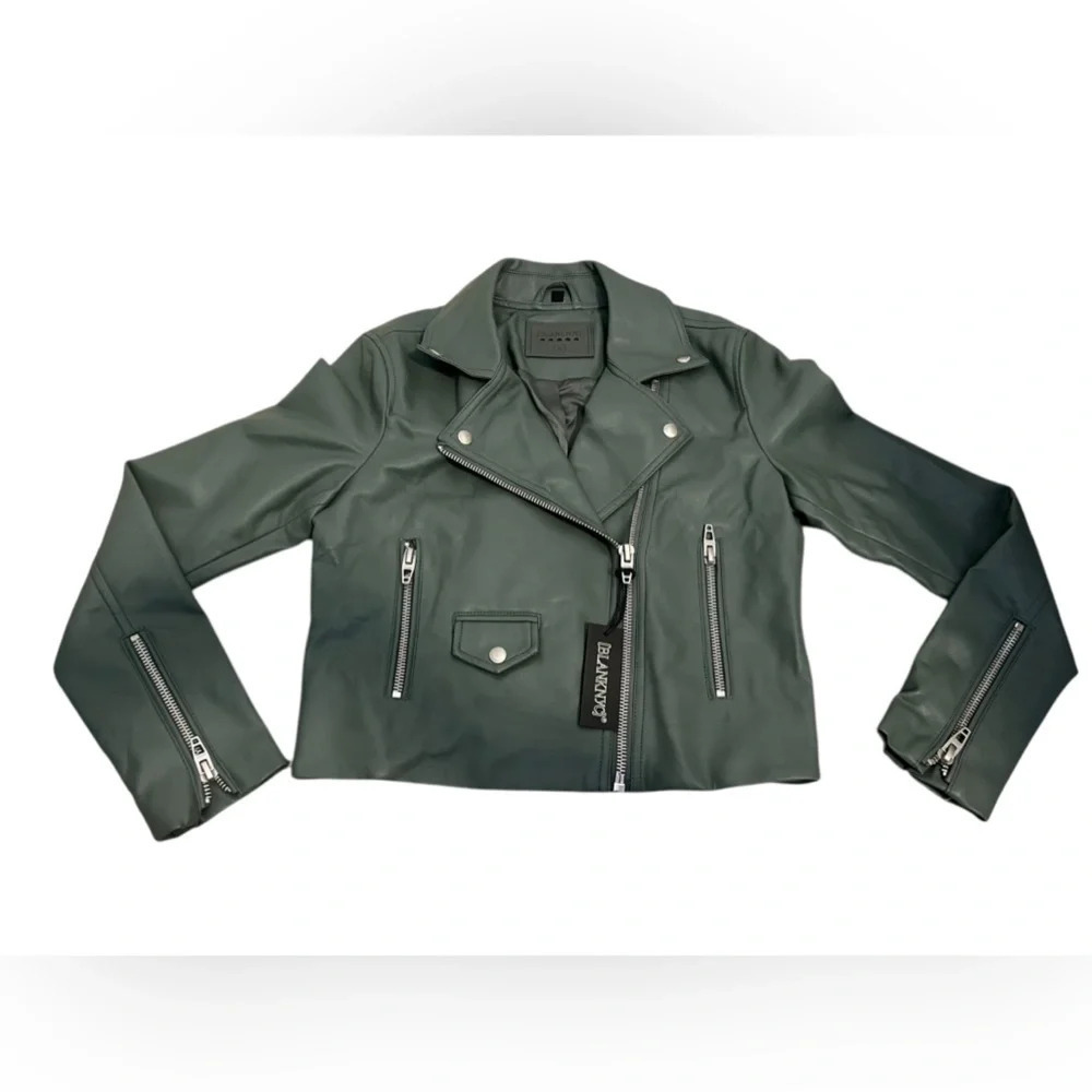 NWT Blank NYC Faux Leather Crop Moto Jacket in Olive Green size S